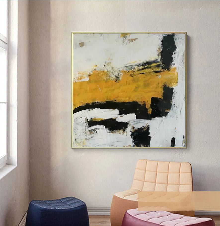 Painting Hand-painted Minimalist White Black Abstract Canvas Artwork F4S0F